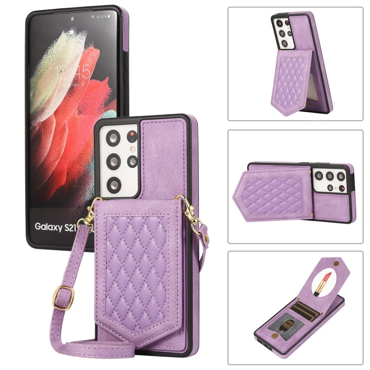 Rhombic Texture RFID Phone Case with Lanyard & Mirror, For Samsung Galaxy S20+, For Samsung Galaxy S20 FE, For Samsung Galaxy S21 Ultra 5G, For Samsung Galaxy S22+ 5G, For Samsung Galaxy S22 5G, For Samsung Galaxy S21 5G, For Samsung Galaxy S21+ 5G    ...