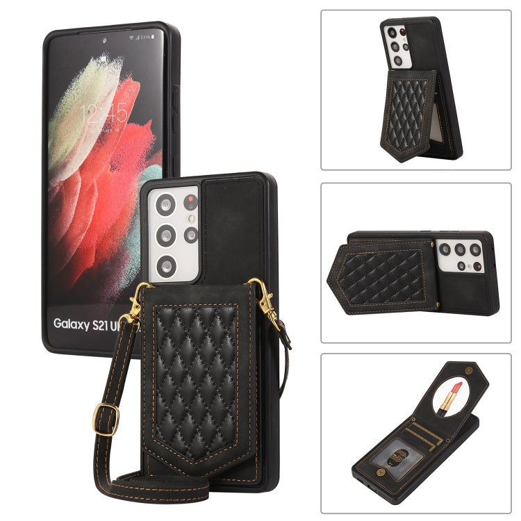 Rhombic Texture RFID Phone Case with Lanyard & Mirror, For Samsung Galaxy S20+, For Samsung Galaxy S20 FE, For Samsung Galaxy S21 Ultra 5G, For Samsung Galaxy S22+ 5G, For Samsung Galaxy S22 5G, For Samsung Galaxy S21 5G, For Samsung Galaxy S21+ 5G    ...