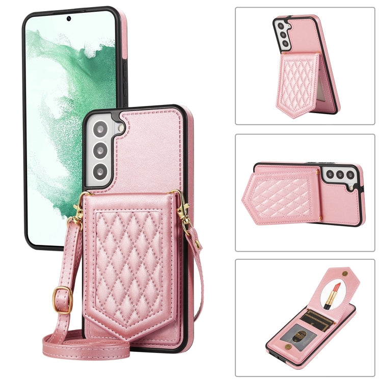 Rhombic Texture RFID Phone Case with Lanyard & Mirror, For Samsung Galaxy S20+, For Samsung Galaxy S20 FE, For Samsung Galaxy S21 Ultra 5G, For Samsung Galaxy S22+ 5G, For Samsung Galaxy S22 5G, For Samsung Galaxy S21 5G, For Samsung Galaxy S21+ 5G    ...