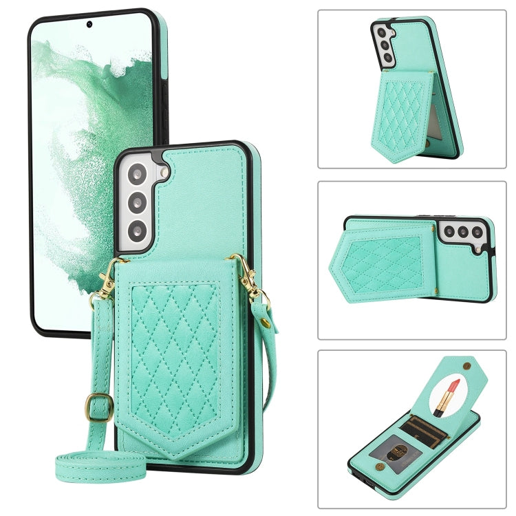 Rhombic Texture RFID Phone Case with Lanyard & Mirror, For Samsung Galaxy S20+, For Samsung Galaxy S20 FE, For Samsung Galaxy S21 Ultra 5G, For Samsung Galaxy S22+ 5G, For Samsung Galaxy S22 5G, For Samsung Galaxy S21 5G, For Samsung Galaxy S21+ 5G    ...