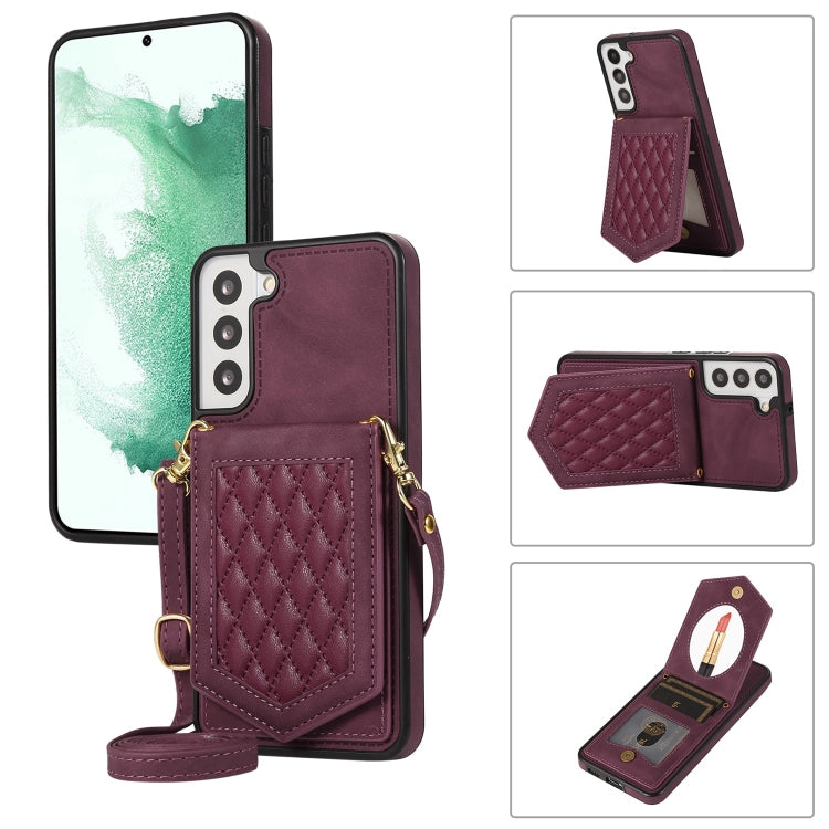 Rhombic Texture RFID Phone Case with Lanyard & Mirror, For Samsung Galaxy S20+, For Samsung Galaxy S20 FE, For Samsung Galaxy S21 Ultra 5G, For Samsung Galaxy S22+ 5G, For Samsung Galaxy S22 5G, For Samsung Galaxy S21 5G, For Samsung Galaxy S21+ 5G    ...