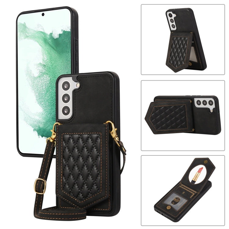 Rhombic Texture RFID Phone Case with Lanyard & Mirror, For Samsung Galaxy S20+, For Samsung Galaxy S20 FE, For Samsung Galaxy S21 Ultra 5G, For Samsung Galaxy S22+ 5G, For Samsung Galaxy S22 5G, For Samsung Galaxy S21 5G, For Samsung Galaxy S21+ 5G    ...