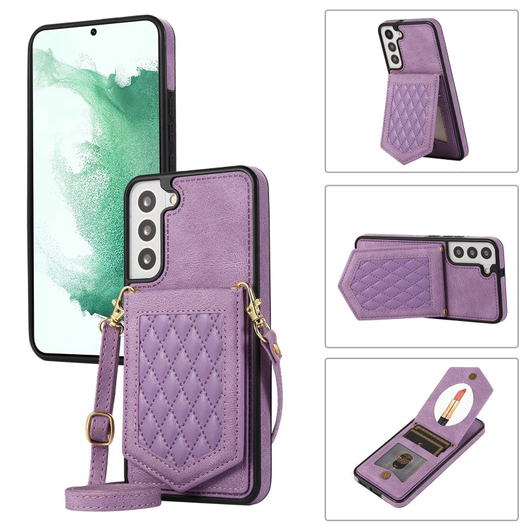 Rhombic Texture RFID Phone Case with Lanyard & Mirror, For Samsung Galaxy S20+, For Samsung Galaxy S20 FE, For Samsung Galaxy S21 Ultra 5G, For Samsung Galaxy S22+ 5G, For Samsung Galaxy S22 5G, For Samsung Galaxy S21 5G, For Samsung Galaxy S21+ 5G    ...