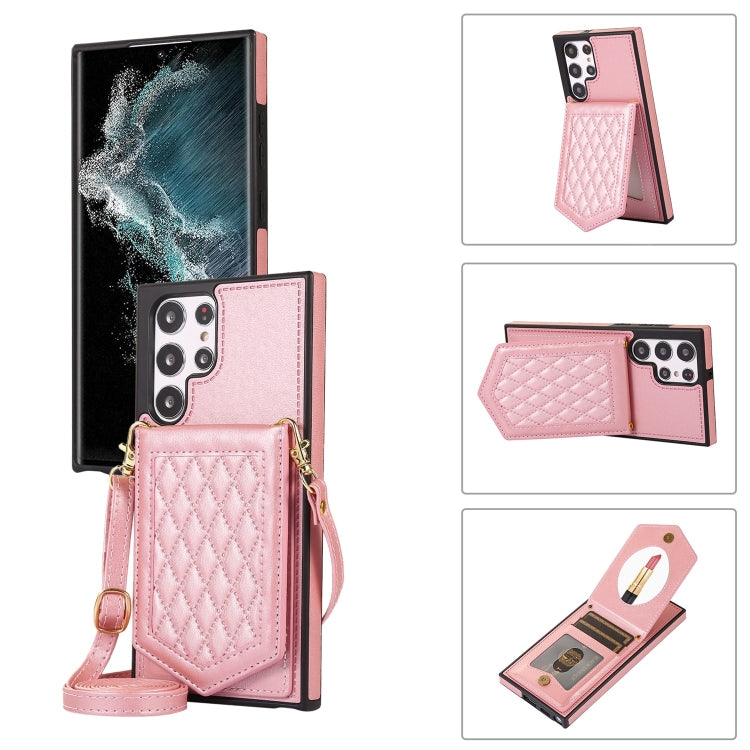 Rhombic Texture RFID Phone Case with Lanyard & Mirror, For Samsung Galaxy S20+, For Samsung Galaxy S20 FE, For Samsung Galaxy S21 Ultra 5G, For Samsung Galaxy S22+ 5G, For Samsung Galaxy S22 5G, For Samsung Galaxy S21 5G, For Samsung Galaxy S21+ 5G    ...