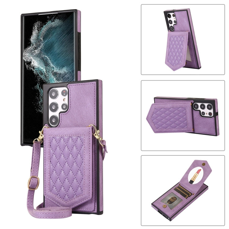 Rhombic Texture RFID Phone Case with Lanyard & Mirror, For Samsung Galaxy S20+, For Samsung Galaxy S20 FE, For Samsung Galaxy S21 Ultra 5G, For Samsung Galaxy S22+ 5G, For Samsung Galaxy S22 5G, For Samsung Galaxy S21 5G, For Samsung Galaxy S21+ 5G    ...