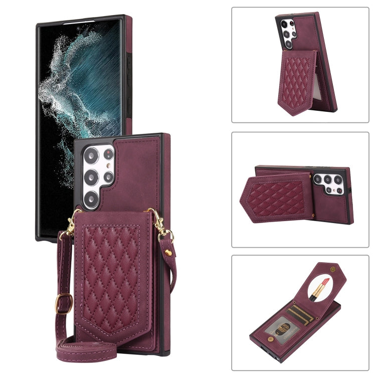 Rhombic Texture RFID Phone Case with Lanyard & Mirror, For Samsung Galaxy S20+, For Samsung Galaxy S20 FE, For Samsung Galaxy S21 Ultra 5G, For Samsung Galaxy S22+ 5G, For Samsung Galaxy S22 5G, For Samsung Galaxy S21 5G, For Samsung Galaxy S21+ 5G    ...