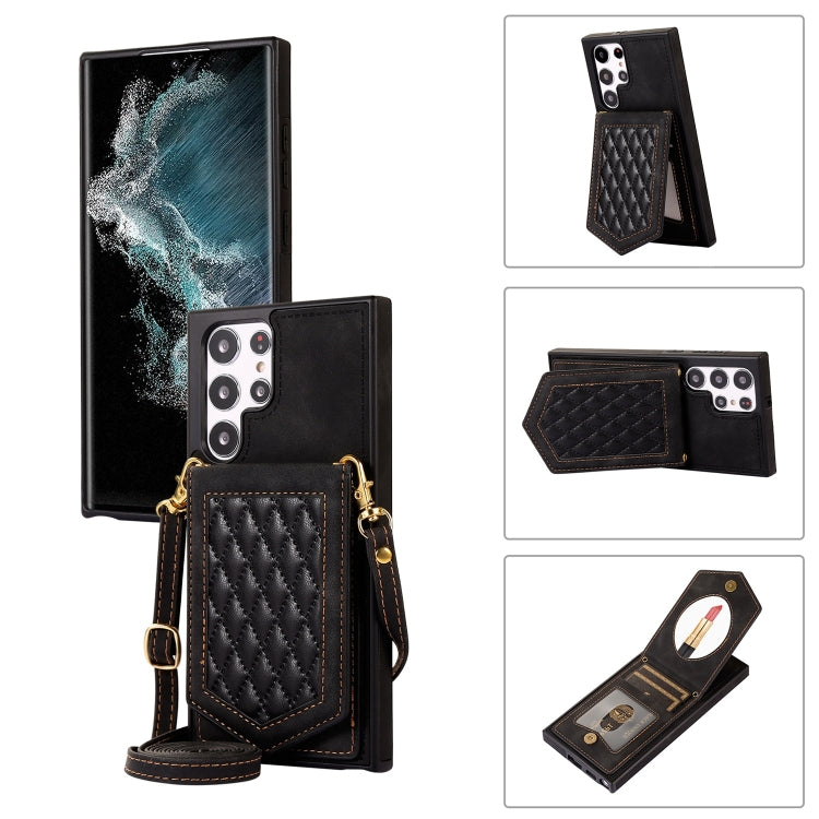 Rhombic Texture RFID Phone Case with Lanyard & Mirror, For Samsung Galaxy S20+, For Samsung Galaxy S20 FE, For Samsung Galaxy S21 Ultra 5G, For Samsung Galaxy S22+ 5G, For Samsung Galaxy S22 5G, For Samsung Galaxy S21 5G, For Samsung Galaxy S21+ 5G    ...