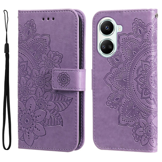 7-petal Flowers Embossing Leather Phone Case, For Huawei nova 10 SE, For Huawei nova 10, For Huawei nova 10 Pro, For OPPO A58 5G