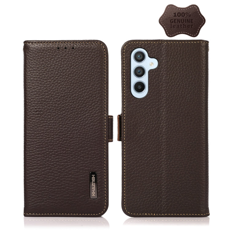 KHAZNEH Side-Magnetic Litchi Genuine Leather RFID Phone Case, For Samsung Galaxy A54 5G