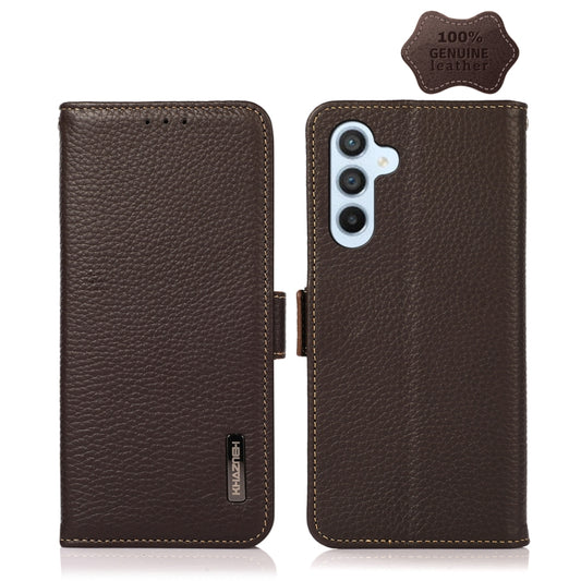 KHAZNEH Side-Magnetic Litchi Genuine Leather RFID Phone Case, For Samsung Galaxy A54 5G