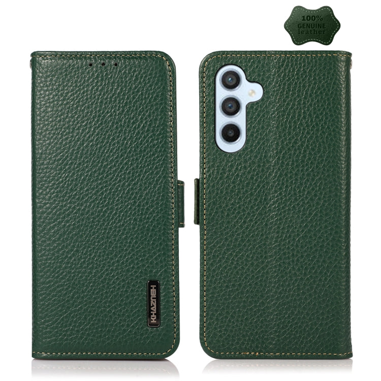 KHAZNEH Side-Magnetic Litchi Genuine Leather RFID Phone Case, For Samsung Galaxy A54 5G