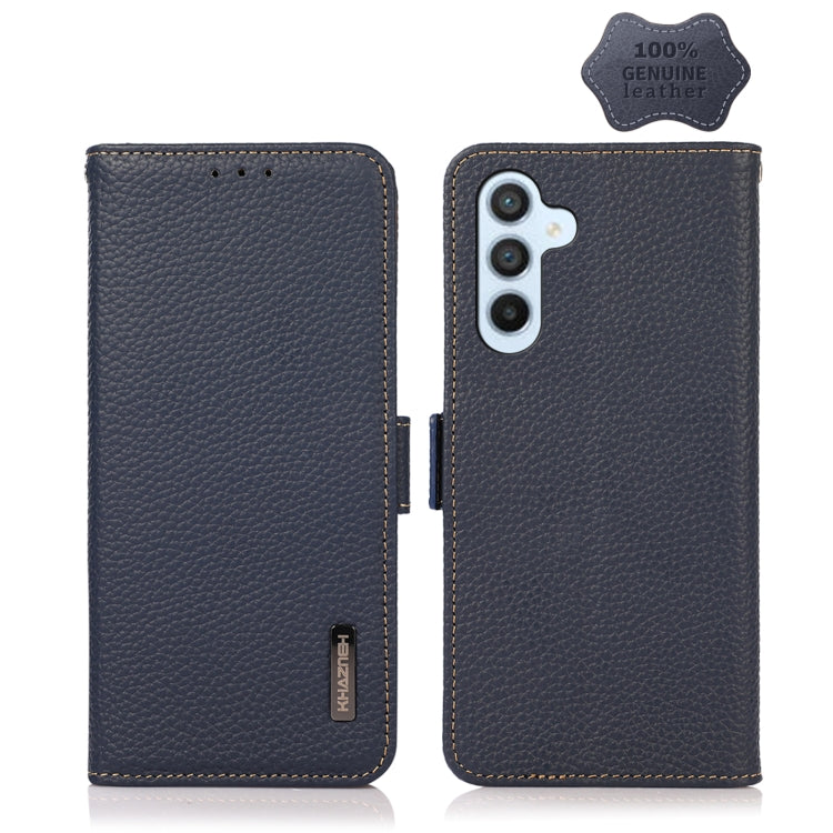 KHAZNEH Side-Magnetic Litchi Genuine Leather RFID Phone Case, For Samsung Galaxy A54 5G