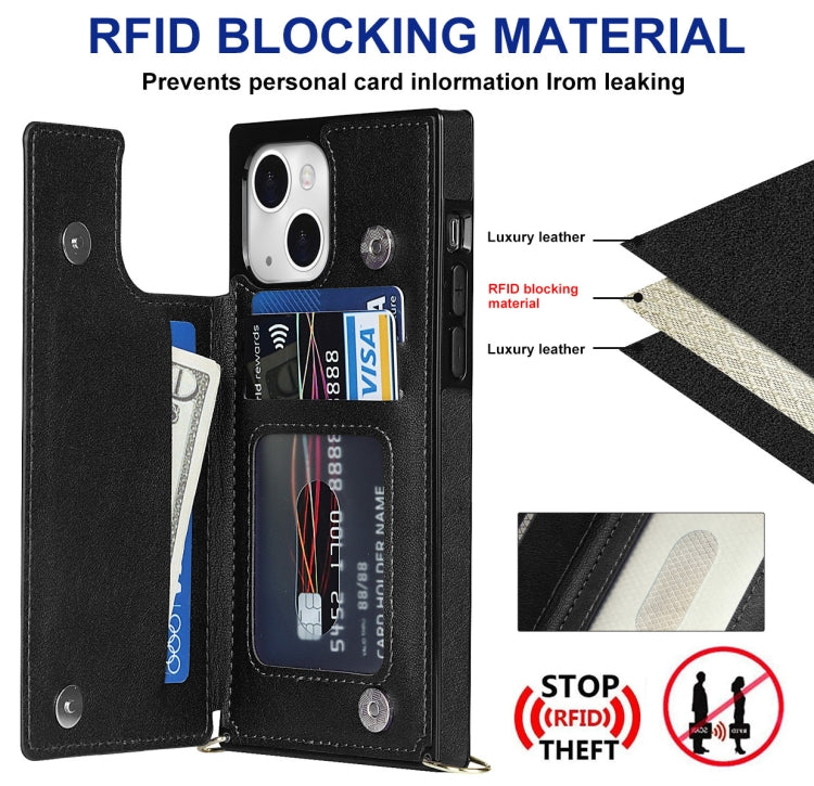 Cross-body Square Dual-Buckle Card Flip Wallet Phone Case, For iPhone 14, For iPhone 14 Plus, For iPhone 14 Pro, For iPhone 14 Pro Max