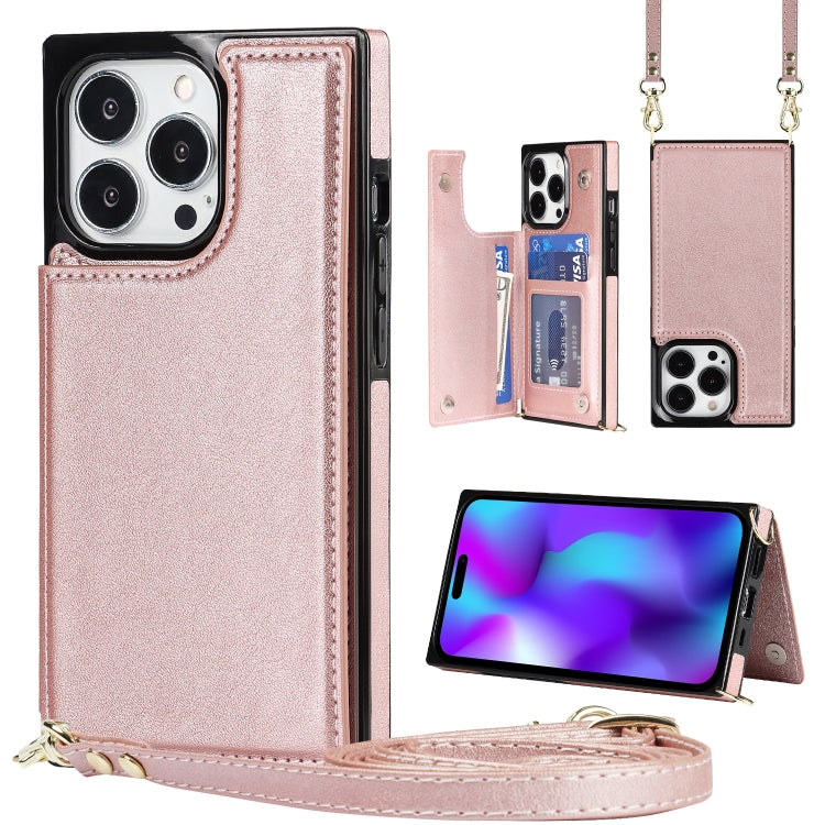 Cross-body Square Dual-Buckle Card Flip Wallet Phone Case, For iPhone 14, For iPhone 14 Plus, For iPhone 14 Pro, For iPhone 14 Pro Max