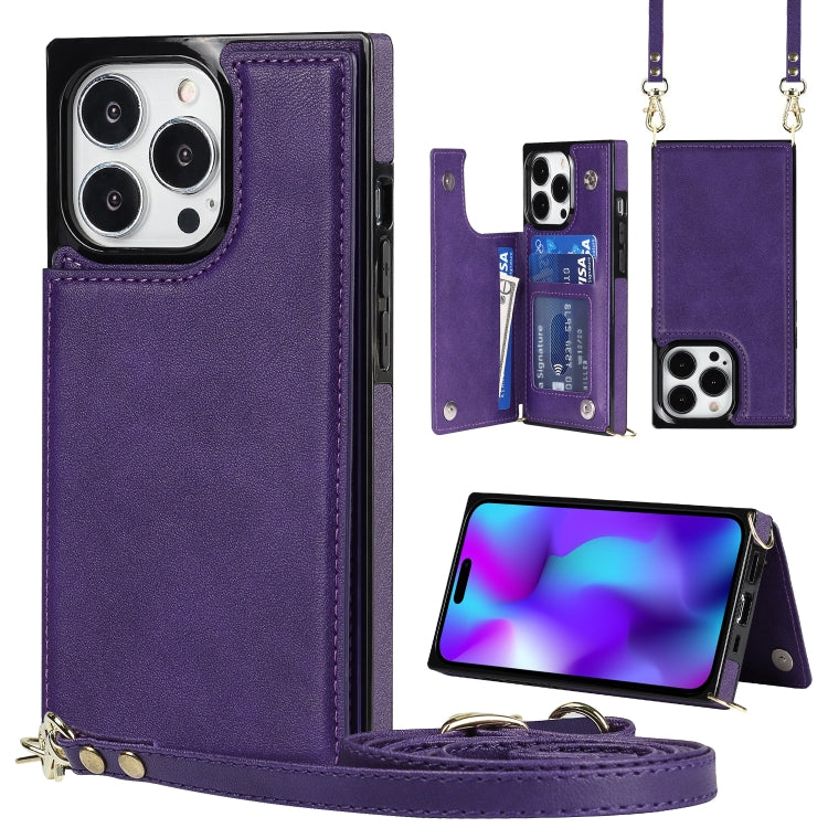 Cross-body Square Dual-Buckle Card Flip Wallet Phone Case, For iPhone 14, For iPhone 14 Plus, For iPhone 14 Pro, For iPhone 14 Pro Max