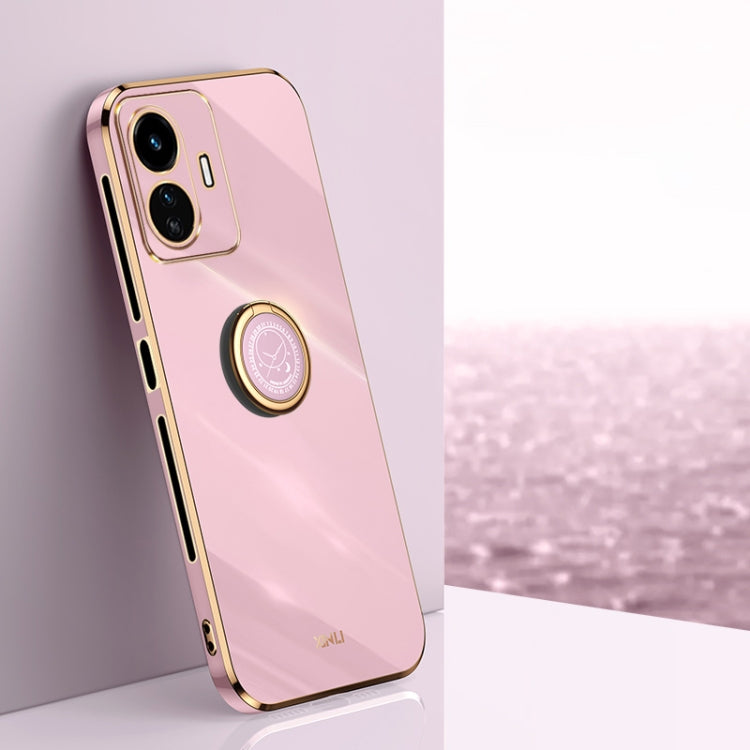XINLI Straight Edge 6D Electroplate TPU Phone Case with Ring Holder, For vivo Y77 5G Global