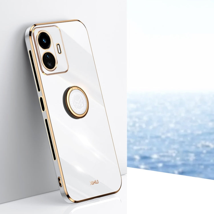XINLI Straight Edge 6D Electroplate TPU Phone Case with Ring Holder, For vivo Y77 5G Global