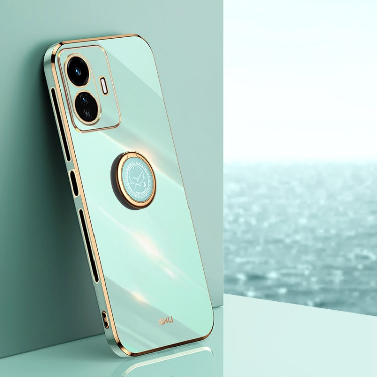 XINLI Straight Edge 6D Electroplate TPU Phone Case with Ring Holder, For vivo Y77 5G Global