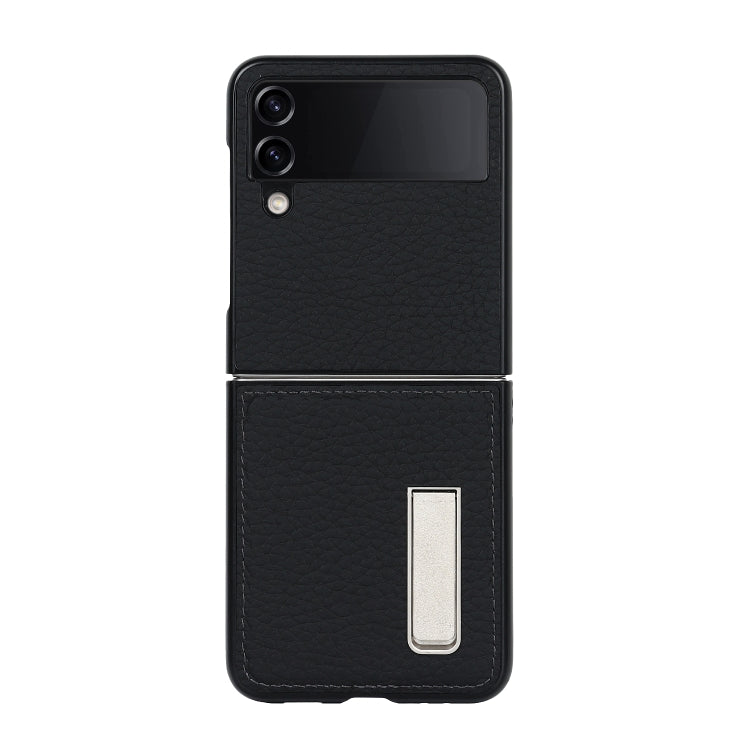 Litchi Texture Genuine Leather Holder Phone Case, For Samsung Galaxy Z Flip4 5G