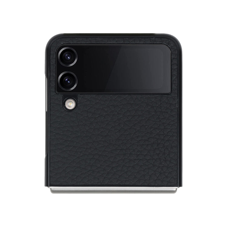 Litchi Texture Genuine Leather Holder Phone Case, For Samsung Galaxy Z Flip4 5G