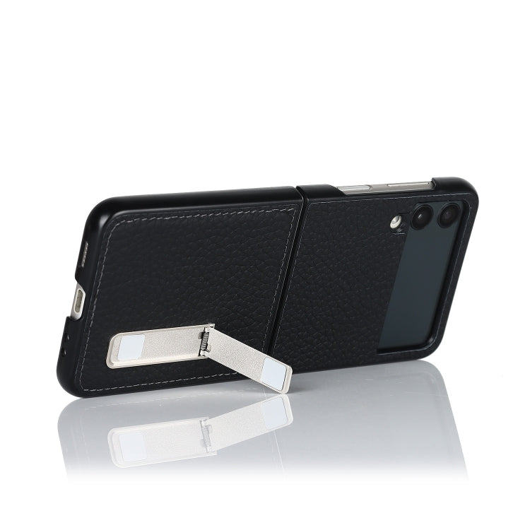 Litchi Texture Genuine Leather Holder Phone Case, For Samsung Galaxy Z Flip4 5G
