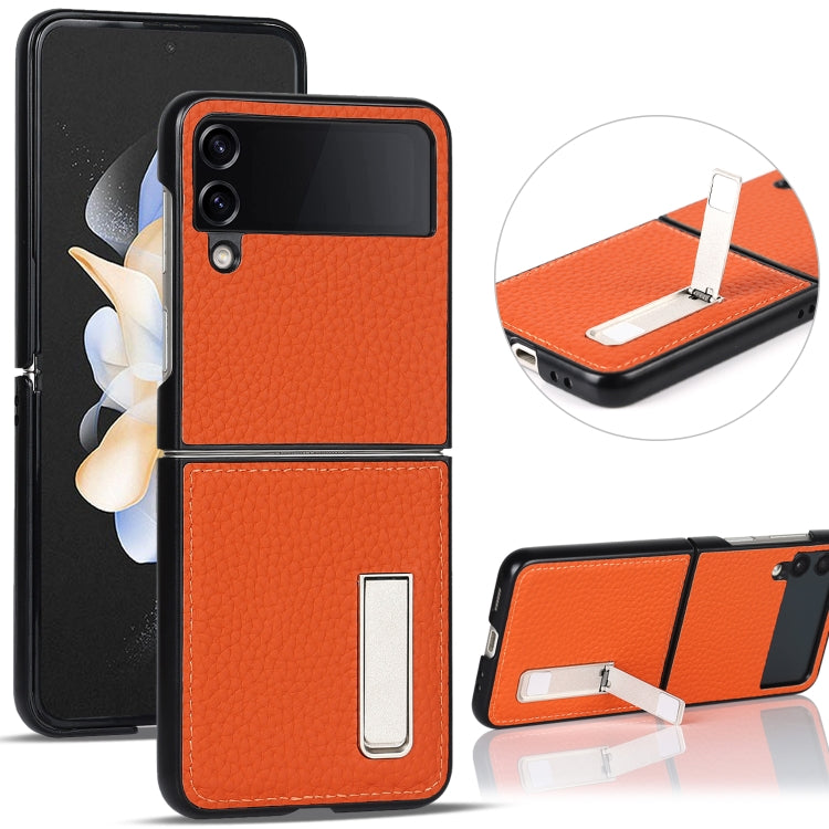Litchi Texture Genuine Leather Holder Phone Case, For Samsung Galaxy Z Flip4 5G