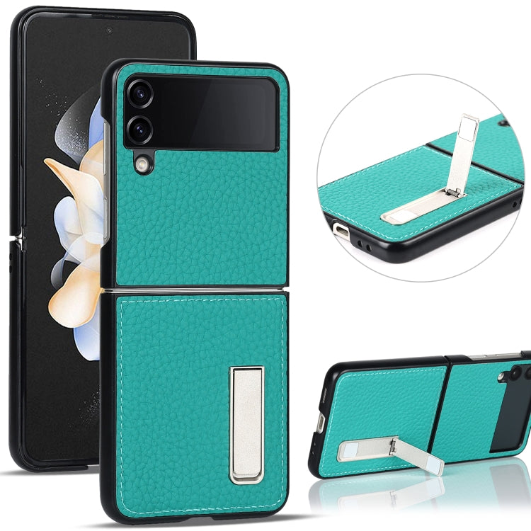 Litchi Texture Genuine Leather Holder Phone Case, For Samsung Galaxy Z Flip4 5G