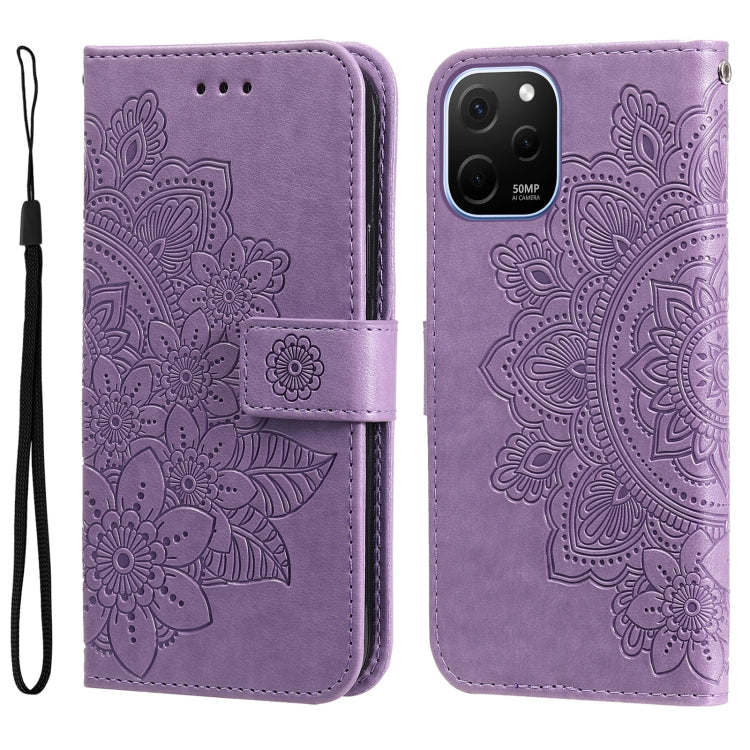 7-petal Flowers Embossing Leather Phone Case, For Huawei nova Y61, For Realme 10 4G Global, For Realme 10 Pro 5G, For Realme 10 Pro+ 5G, For Samsung Galaxy A04e, For Samsung Galaxy A34 5G