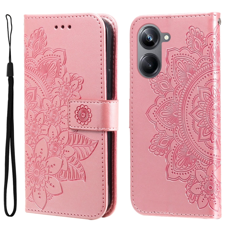 7-petal Flowers Embossing Leather Phone Case, For Huawei nova Y61, For Realme 10 4G Global, For Realme 10 Pro 5G, For Realme 10 Pro+ 5G, For Samsung Galaxy A04e, For Samsung Galaxy A34 5G