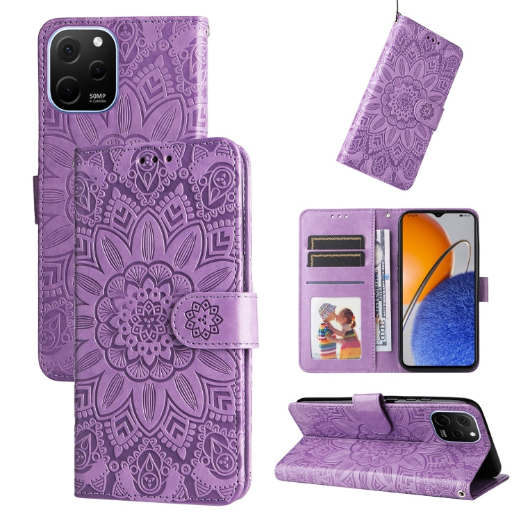 Embossed Sunflower Leather Phone Case, For Huawei nova Y61, For Realme 10 4G Global, For Realme 10 Pro 5G, For Realme 10 Pro+ 5G, For Samsung Galaxy A04e, For Samsung Galaxy A34 5G