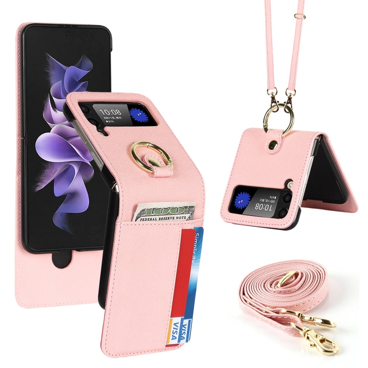 Cross Texture Lanyard Ring Phone Case, For Samsung Galaxy Z Flip4 5G