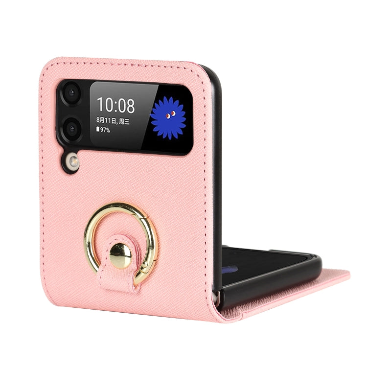 Cross Texture Lanyard Ring Phone Case, For Samsung Galaxy Z Flip4 5G