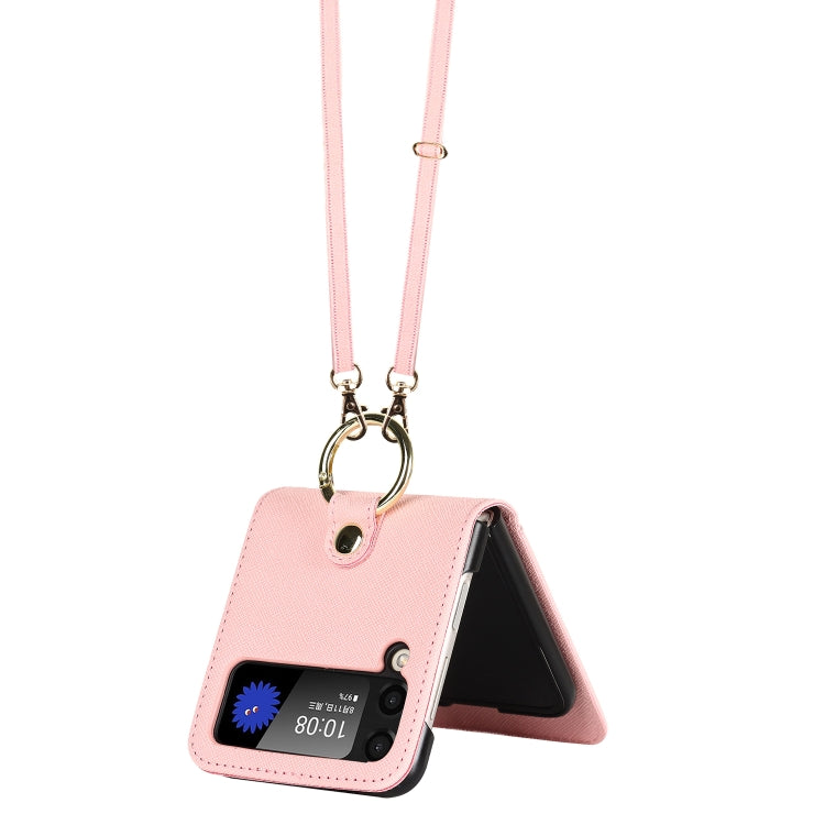 Cross Texture Lanyard Ring Phone Case, For Samsung Galaxy Z Flip4 5G