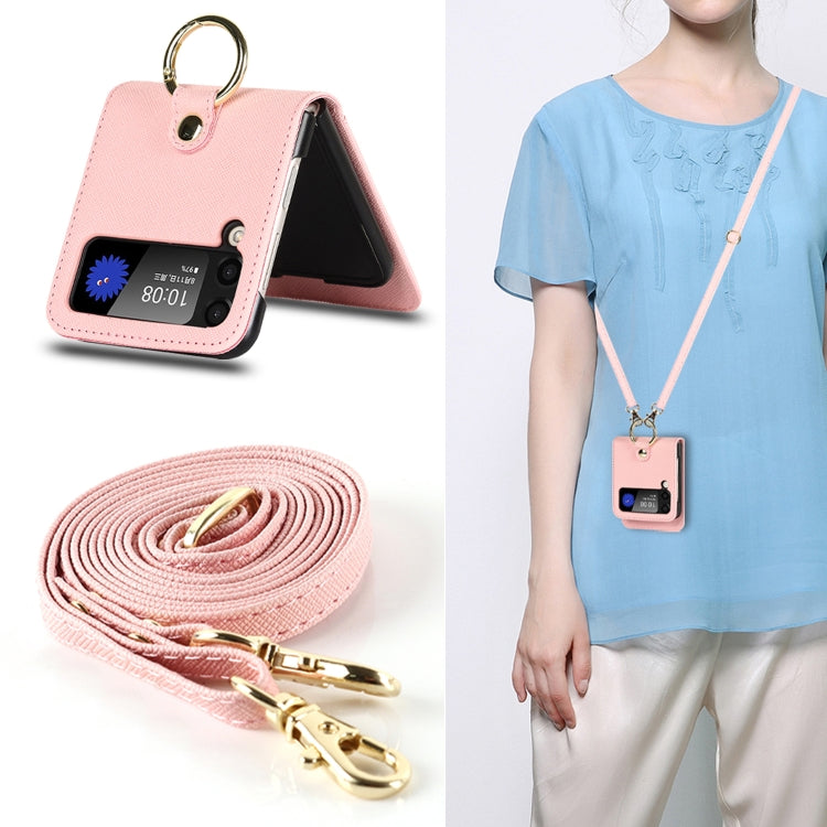 Cross Texture Lanyard Ring Phone Case, For Samsung Galaxy Z Flip4 5G