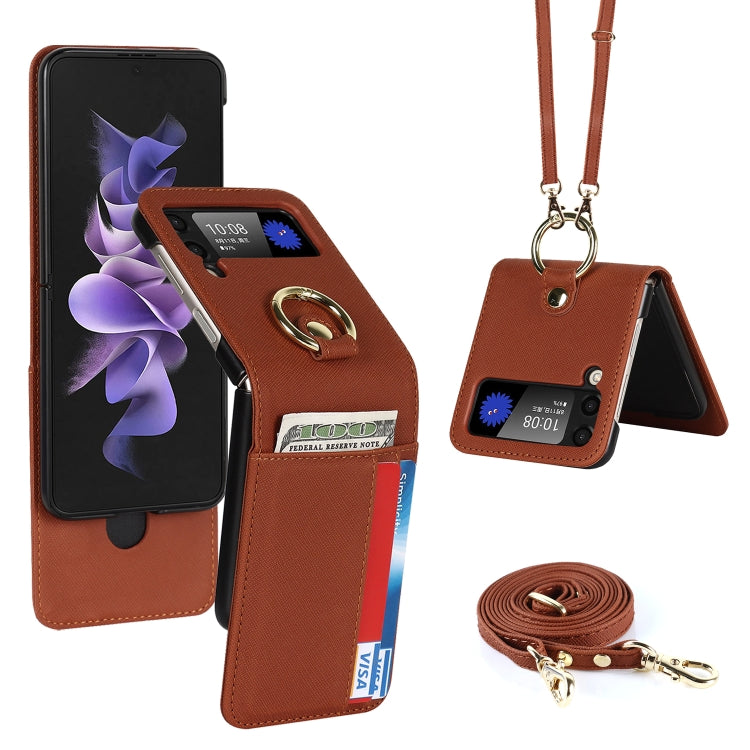 Cross Texture Lanyard Ring Phone Case, For Samsung Galaxy Z Flip4 5G