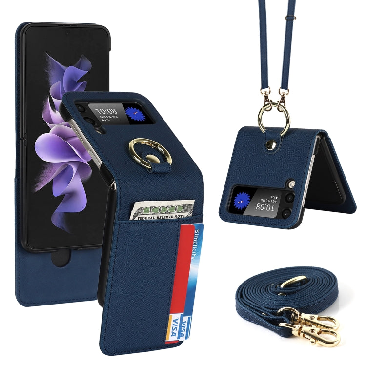 Cross Texture Lanyard Ring Phone Case, For Samsung Galaxy Z Flip4 5G