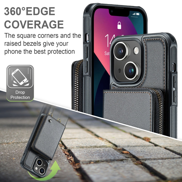 JEEHOOD C22 Series Zipper Wallet Leather Phone Case with Dual Lanyard, For iPhone 13, For iPhone 13 Pro, For iPhone 13 Pro Max, For iPhone 12, For iPhone 12 Pro Max, For iPhone 11, For iPhone 11 Pro, For iPhone 11 Pro Max