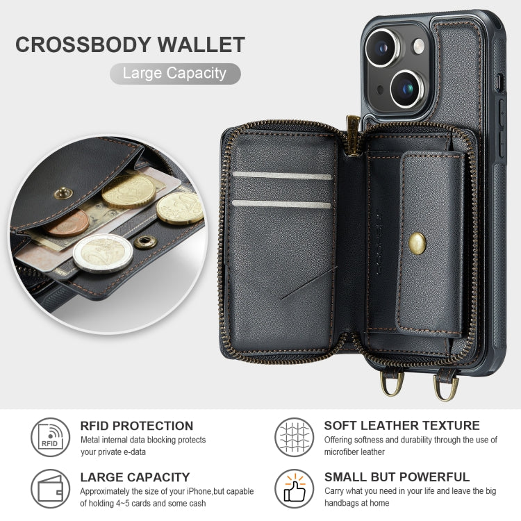JEEHOOD C22 Series Zipper Wallet Leather Phone Case with Dual Lanyard, For iPhone 13, For iPhone 13 Pro, For iPhone 13 Pro Max, For iPhone 12, For iPhone 12 Pro Max, For iPhone 11, For iPhone 11 Pro, For iPhone 11 Pro Max