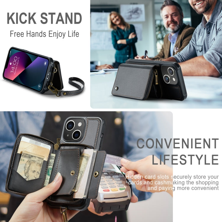 JEEHOOD C22 Series Zipper Wallet Leather Phone Case with Dual Lanyard, For iPhone 13, For iPhone 13 Pro, For iPhone 13 Pro Max, For iPhone 12, For iPhone 12 Pro Max, For iPhone 11, For iPhone 11 Pro, For iPhone 11 Pro Max
