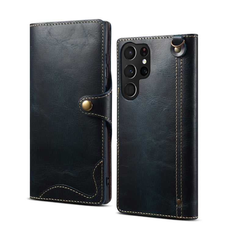 Denior Oil Wax Cowhide Magnetic Button Leather Phone Case, For Samsung Galaxy S23 5G, For Samsung Galaxy S23+ 5G, For Samsung Galaxy S23 Ultra 5G