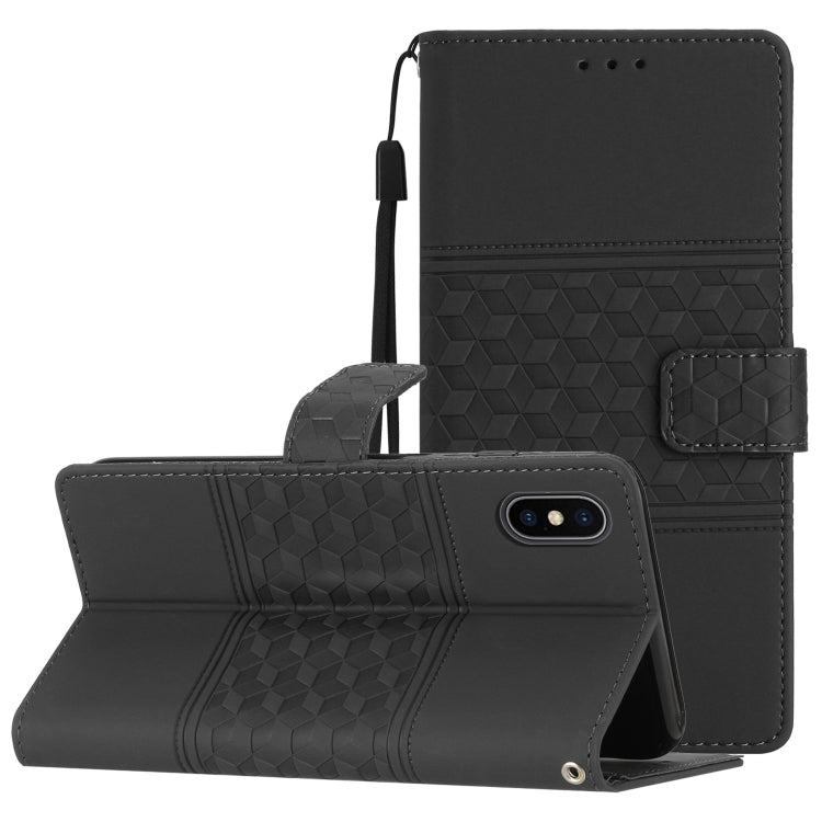 Diamond Embossed Skin Feel Leather Phone Case with Lanyard, For iPhone 13 Pro, For iPhone 13 Pro Max, For iPhone 14, For iPhone 14 Plus, For iPhone 14 Pro, For iPhone 14 Pro Max, For iPhone X / XS, For iPhone XR