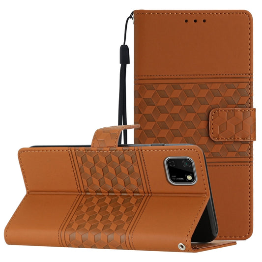 Diamond Embossed Skin Feel Leather Phone Case with Lanyard, For Huawei Y5p, For Huawei Y6p
