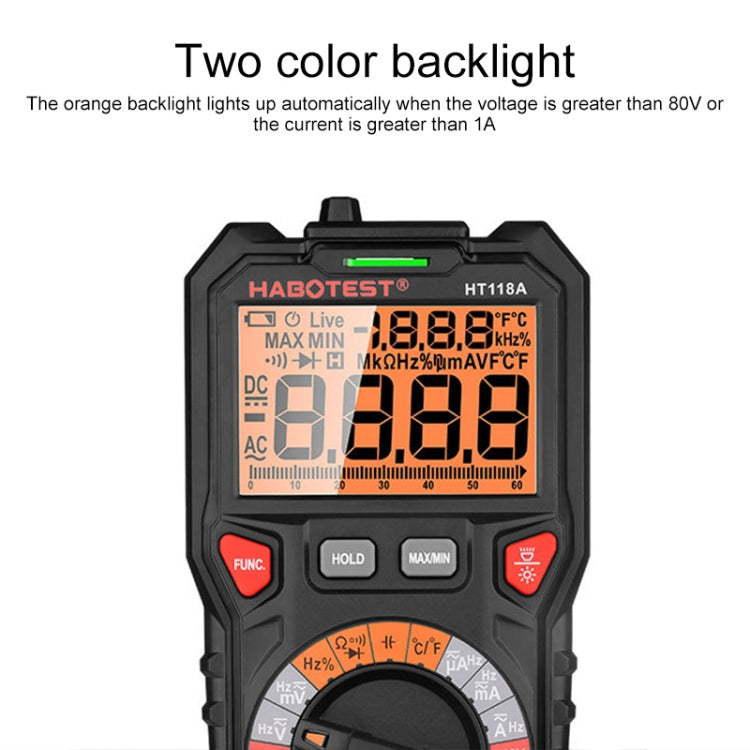 HABOTEST HT118A Handheld Double Backlight High-precision Automatic Digital Multimeter, HT118A