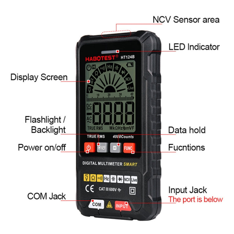 HABOTEST Mini Digital Display High-precision Multimeter, HT124B, HT124B+, HT124A, HT124A+