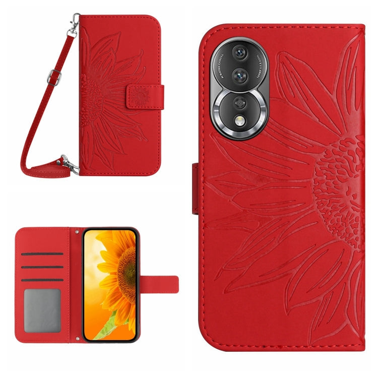 HT04 Skin Feel Sun Flower Embossed Flip Leather Phone Case with Lanyard, For Honor 80, For Honor 80 Pro, For Honor 80 SE, For Motorola Moto G Play 2023