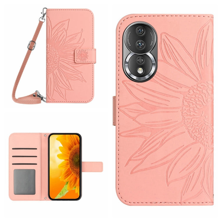 HT04 Skin Feel Sun Flower Embossed Flip Leather Phone Case with Lanyard, For Honor 80, For Honor 80 Pro, For Honor 80 SE, For Motorola Moto G Play 2023