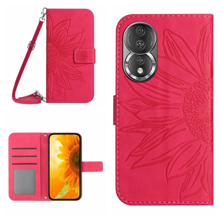 HT04 Skin Feel Sun Flower Embossed Flip Leather Phone Case with Lanyard, For Honor 80, For Honor 80 Pro, For Honor 80 SE, For Motorola Moto G Play 2023