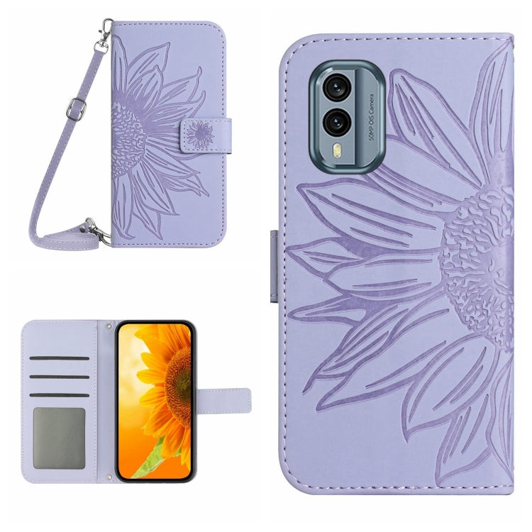 HT04 Skin Feel Sun Flower Embossed Flip Leather Phone Case with Lanyard, For Nokia X30, For Samsung Galaxy A34 5G, For OPPO Reno9 / Reno9 Pro, For OPPO Reno9 Pro+