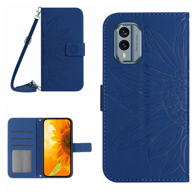 HT04 Skin Feel Sun Flower Embossed Flip Leather Phone Case with Lanyard, For Nokia X30, For Samsung Galaxy A34 5G, For OPPO Reno9 / Reno9 Pro, For OPPO Reno9 Pro+