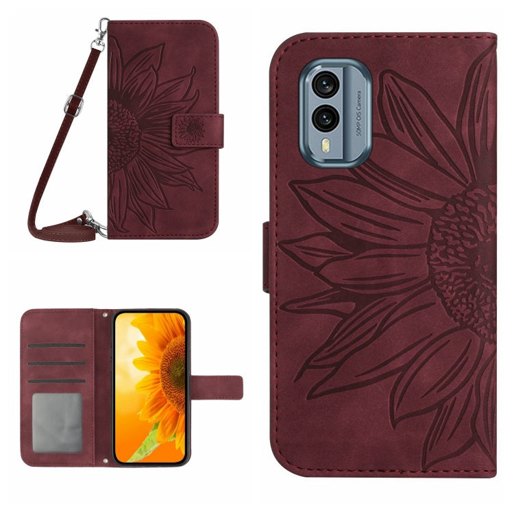 HT04 Skin Feel Sun Flower Embossed Flip Leather Phone Case with Lanyard, For Nokia X30, For Samsung Galaxy A34 5G, For OPPO Reno9 / Reno9 Pro, For OPPO Reno9 Pro+
